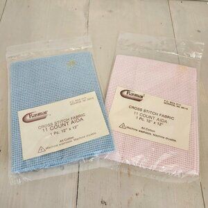🪻BOGO🪻 Raymar Cross Stitch Fabric Aida 11 Count 2 Pc Blue & Pink 12”x 12”